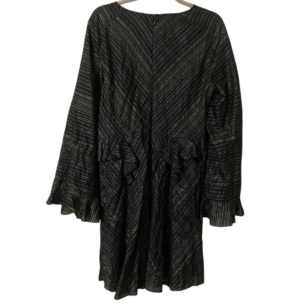 BCBGMaxazria Metallic Ruffled Detail Black Silver & Gold Cocktail Dress Large - Picture 9 of 13